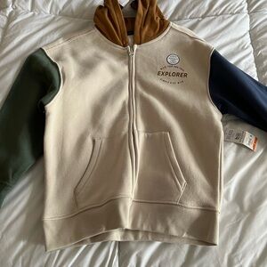 Beige Explorer Hoodie with Multicolor Sleeves